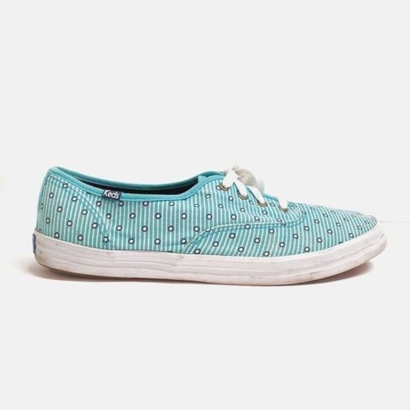 TAYLOR SWIFT x KEDS CHAMPION Lace Up Sneaker Blue Dot Stripe Canvas w/ charm 8.5 - Picture 3 of 11